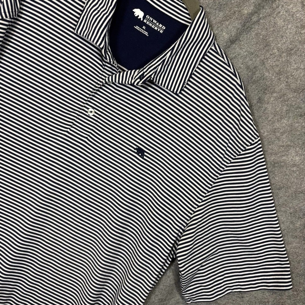 Onward Reserve Performance Polo Shirt Mens Sz XL Blue Striped Stretch Golf